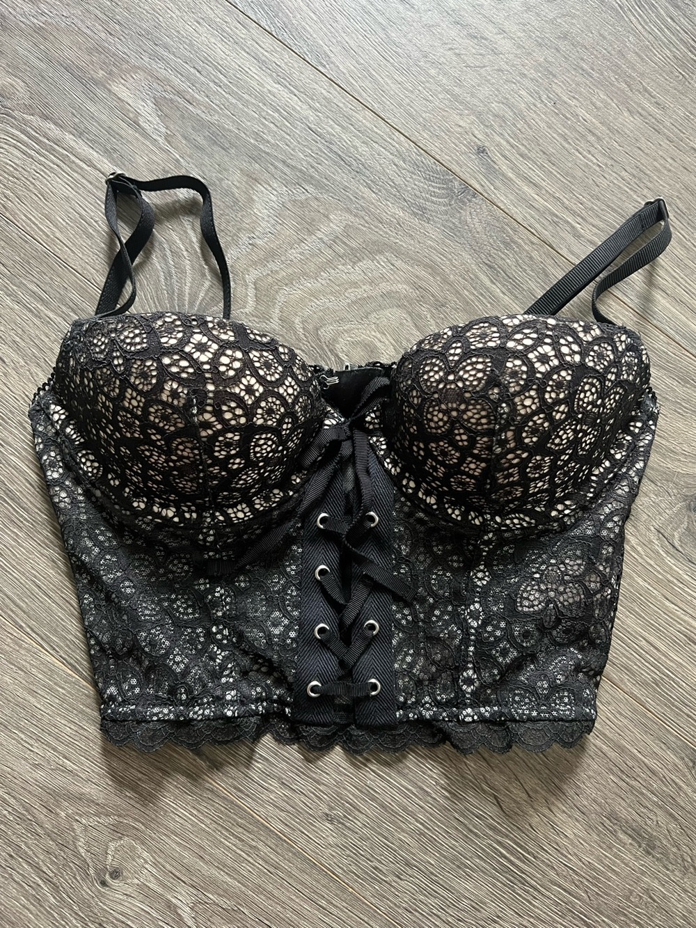 VS Black Lace Longline Bustier Bra - Women Intimates